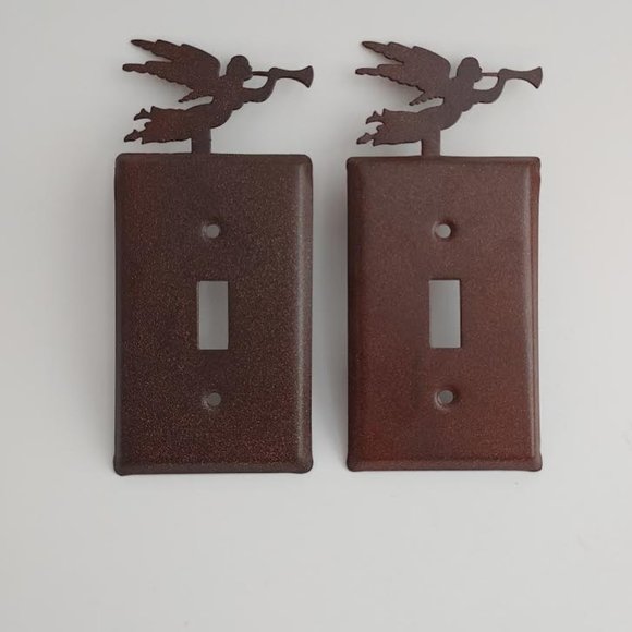 Pair of 2 Christmas Light Switch Covers Herald Angel Brown Metal Speckled - Picture 1 of 4